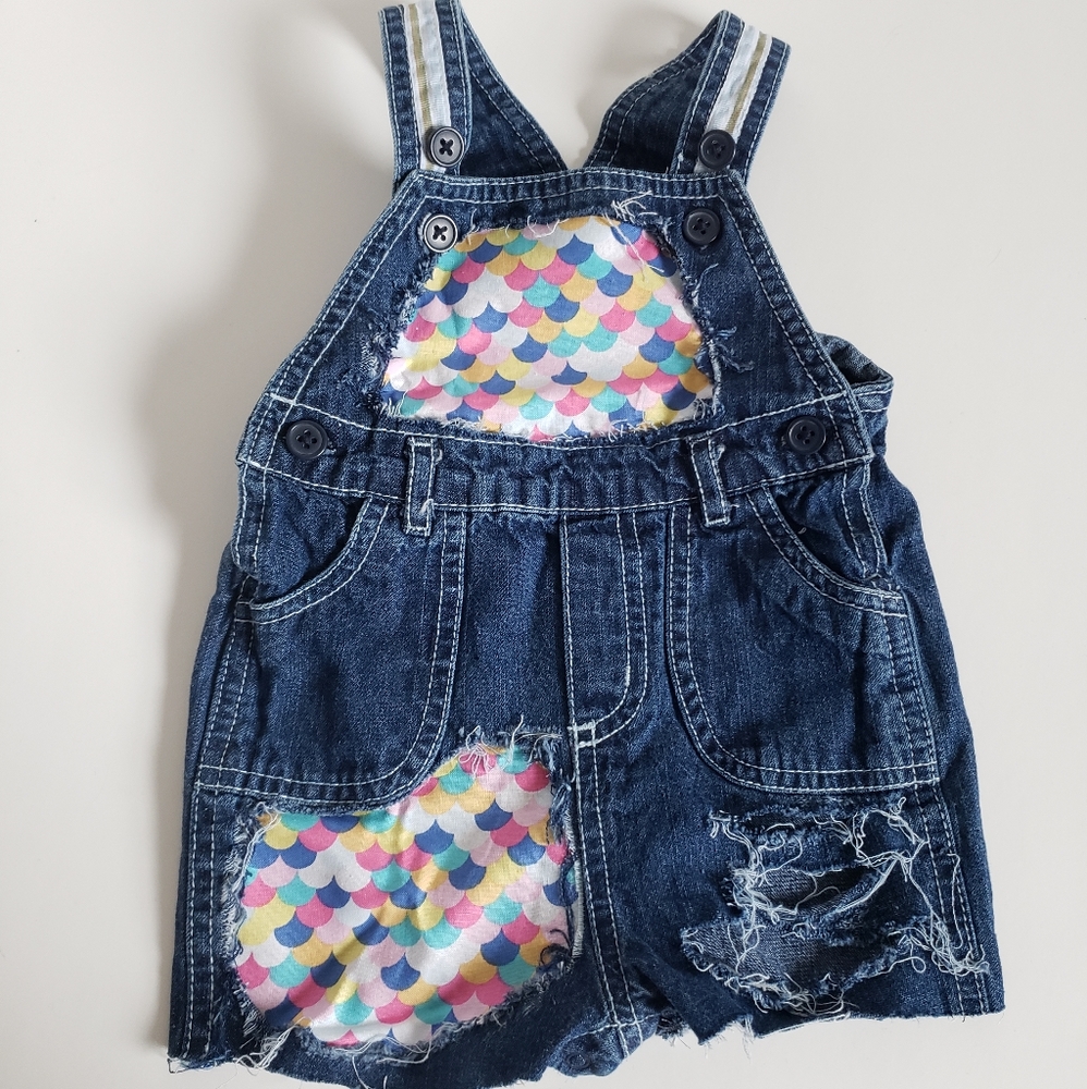 Infant girls custom Mermaid overalls 3/6m